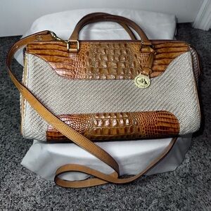 Brahmin Croc Embossed Leather Tweed Satchel Crossbody Shoulder Bag